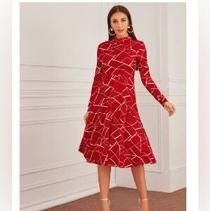 Graphic Keyhole Back Fit & Flare Dress size L